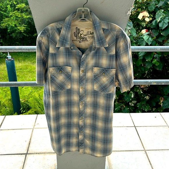 Bullhead Other - BULLHEAD Blue Plaid Men's Western Snap Button Shirt Size L